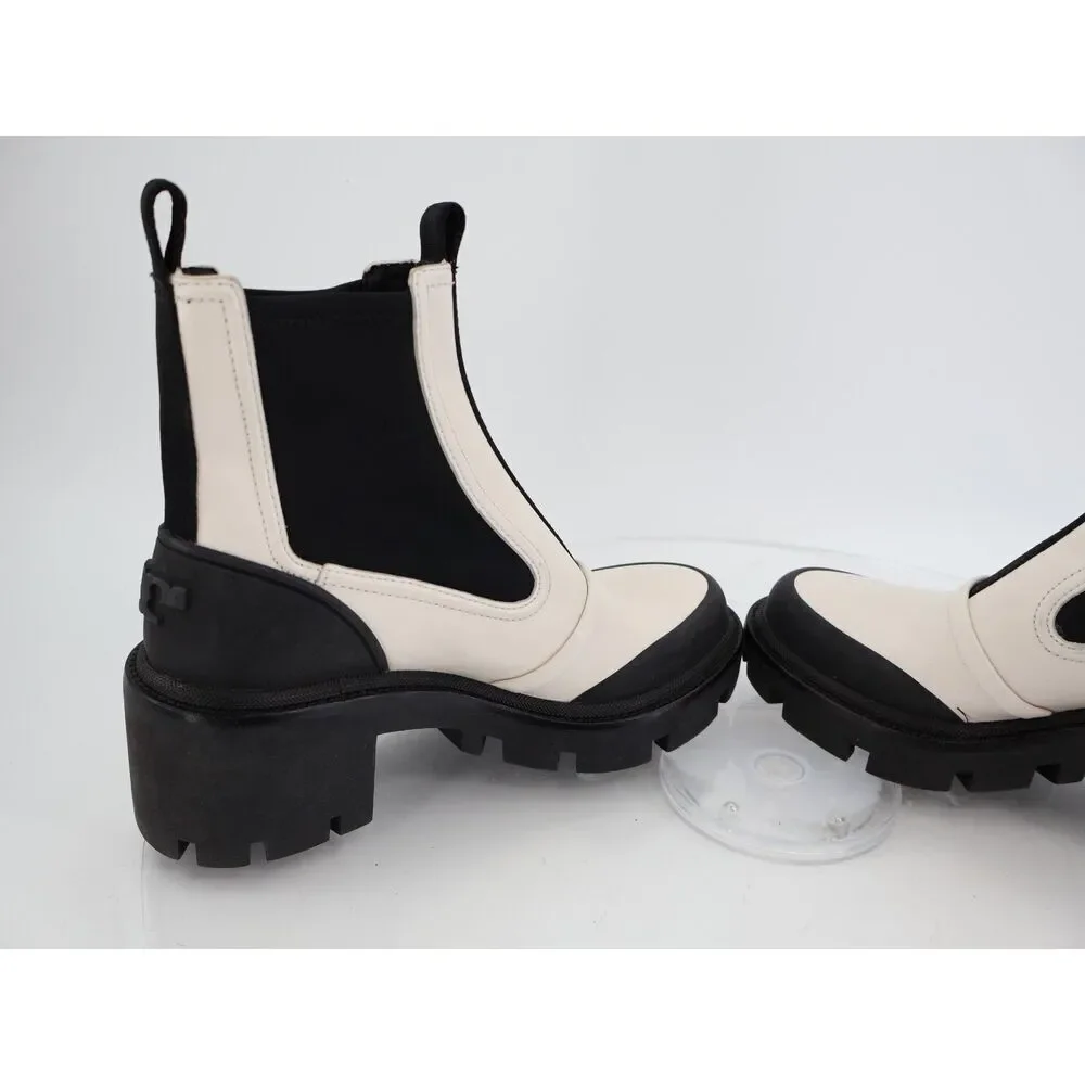 Tory Burch Women's Chelsea Lug Sole Ankle Boots Size 7.5 Black White Slip On